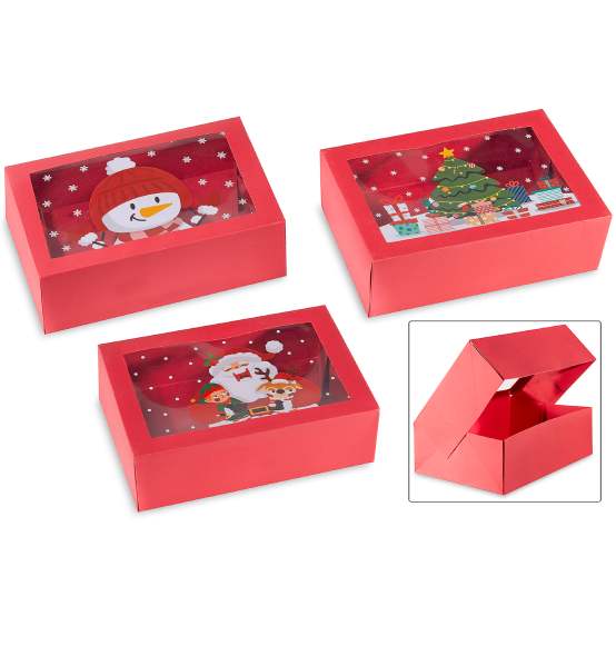 Scatola regalo in carta rossa con finestra in pvc Natalizia novità 2024 12pz.